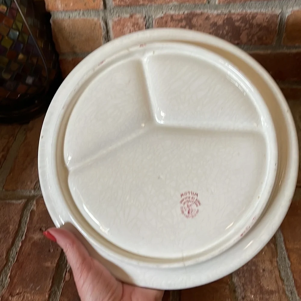 Vtg Willow Red Divided Grill Plates Made in Holland Set of 2